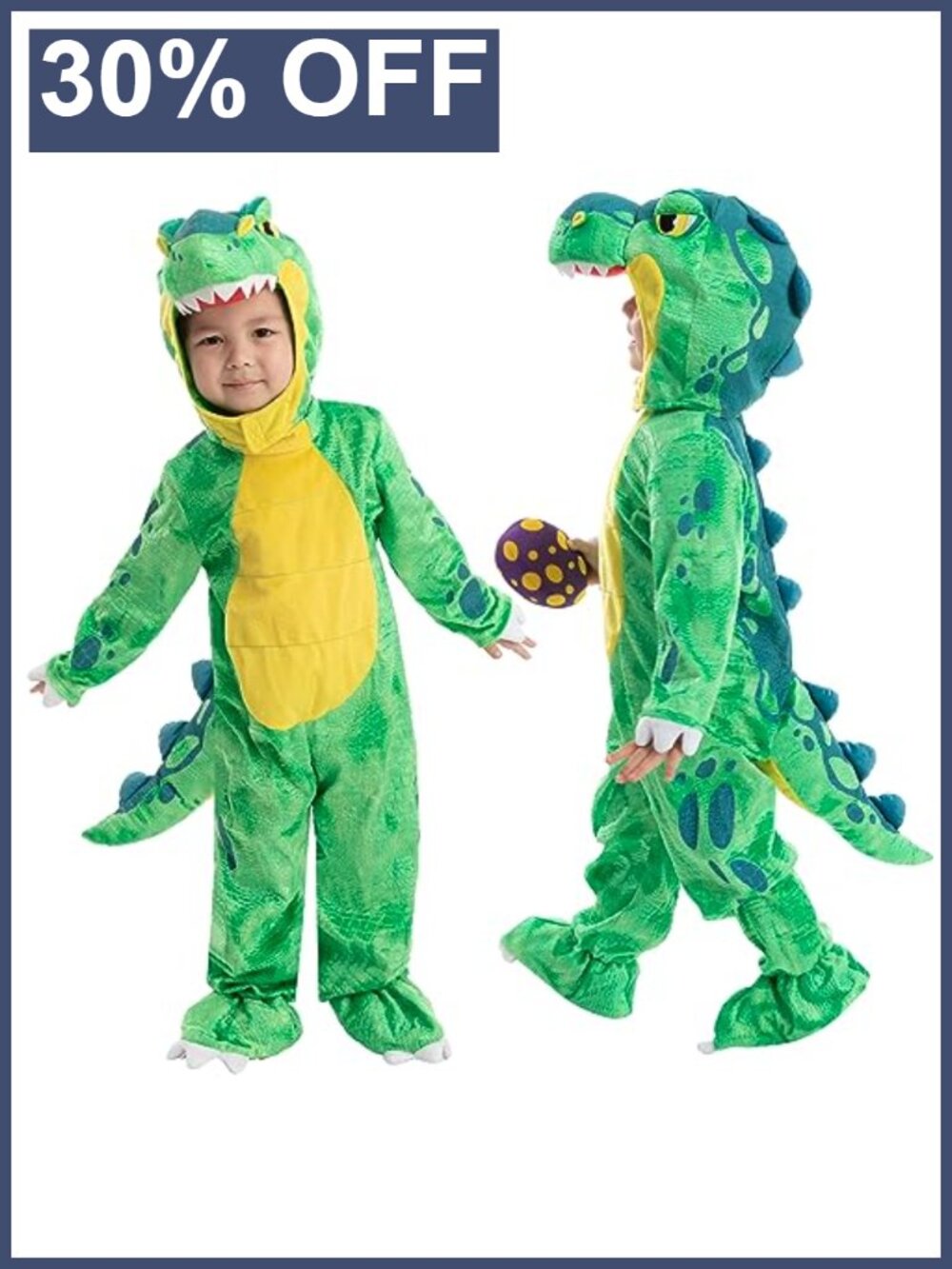 Toddler T-Rex Dinosaur Halloween Costume Jumpsuit Hood Tail Booties Plush Egg
